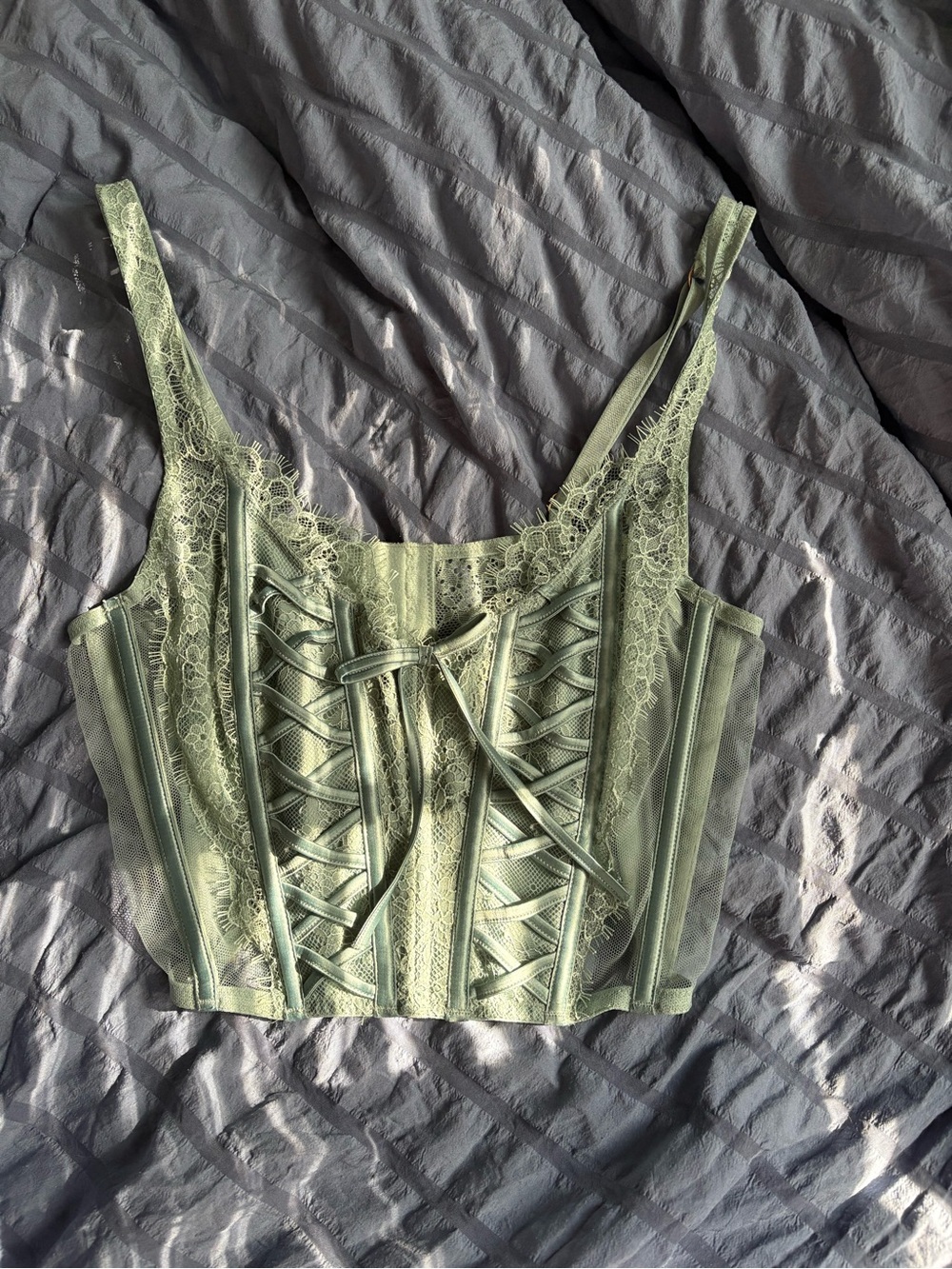 Victoria's Secret Lace-Trim Corset Bralette in Sage Green